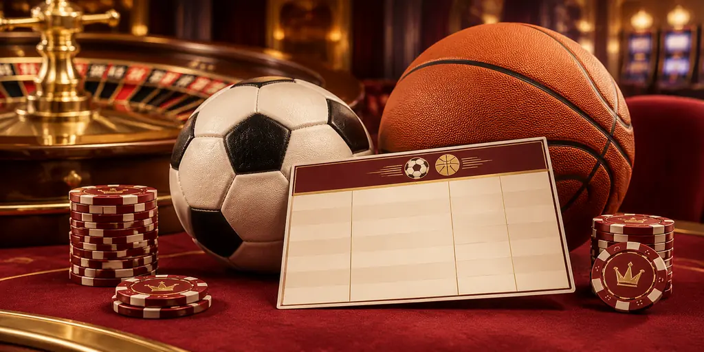 Bola sepak dan bola basket di dekat meja kasino